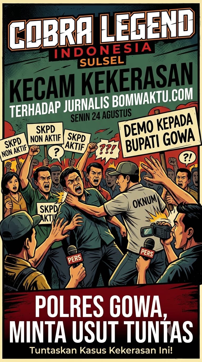 Ormas Cobra (CLI) Sulsel, Kecam Kekerasan Terhadap Wartawan Bomwaktu.com, Saat Medemo Bupati Gowa, di Gelar, Pejabat Non Akti dan Aktif